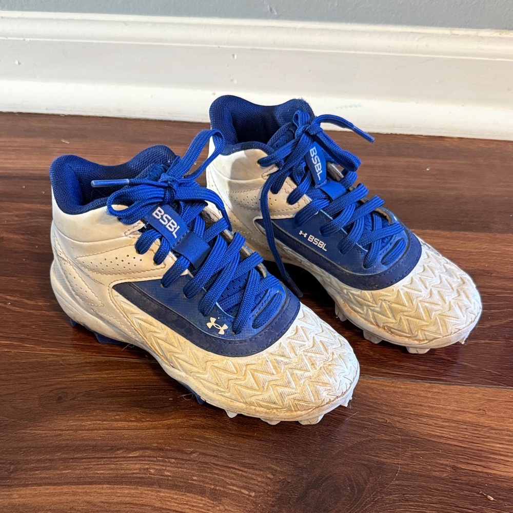 Under Armour Kids Blue and White baseball cleats